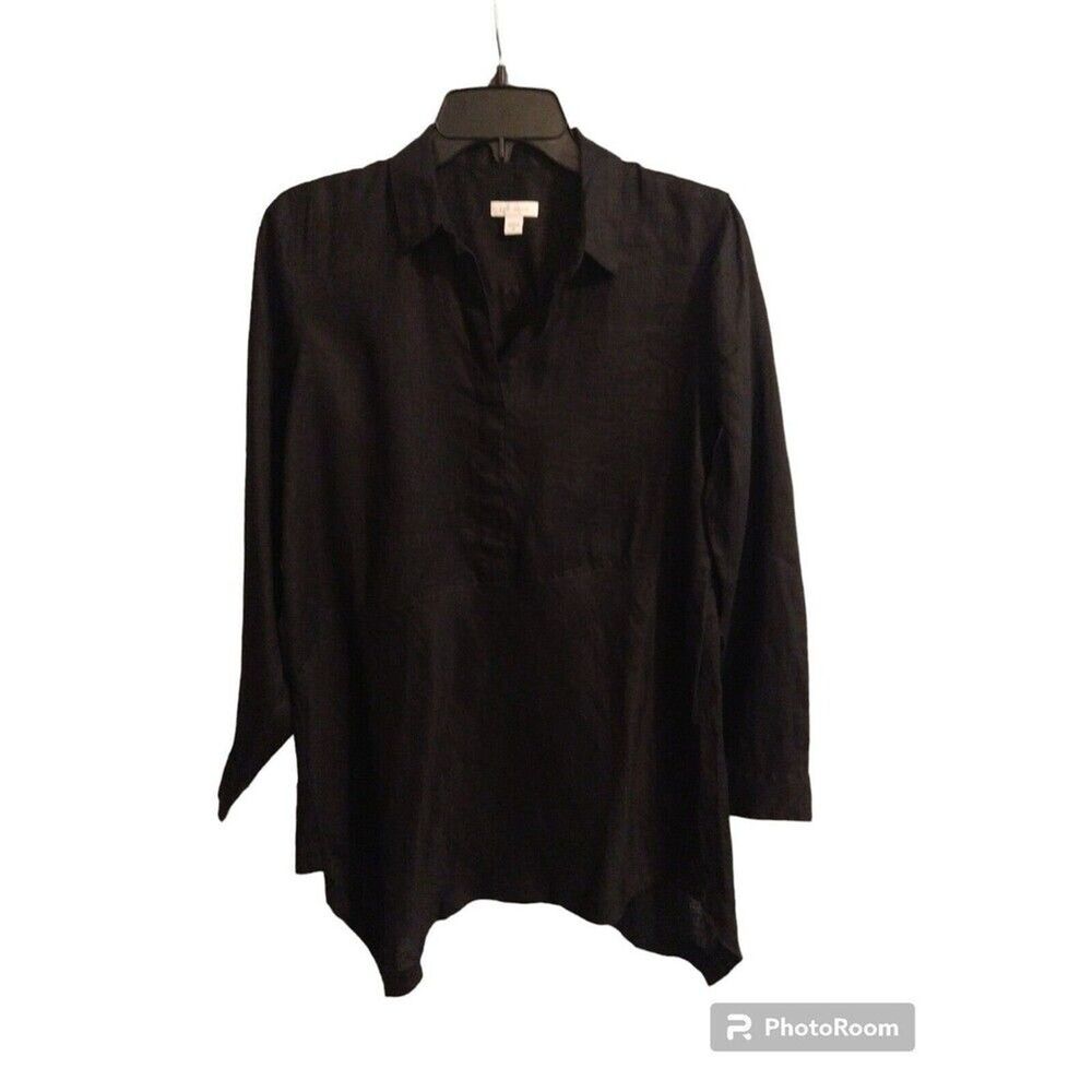 J Jill love linen black tunic collared top Xs